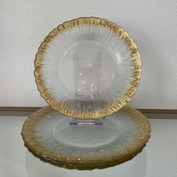 Artistic Accents Turkish Frosted Glass Appetizer Plates 8" Gold Border Set of 4 - Picture 7 of 13